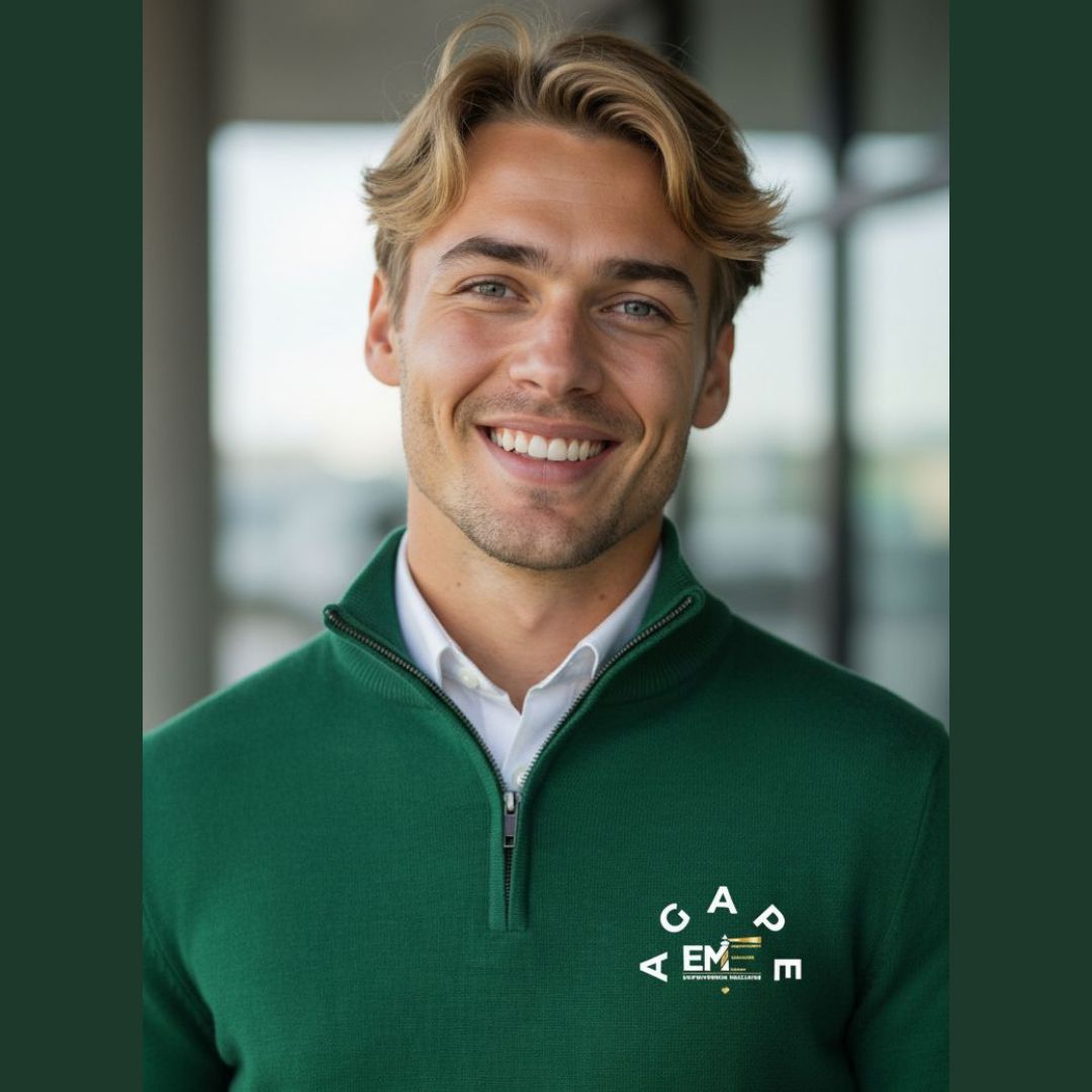 Agape Active quarter-zip — model in forest green quarter-zip